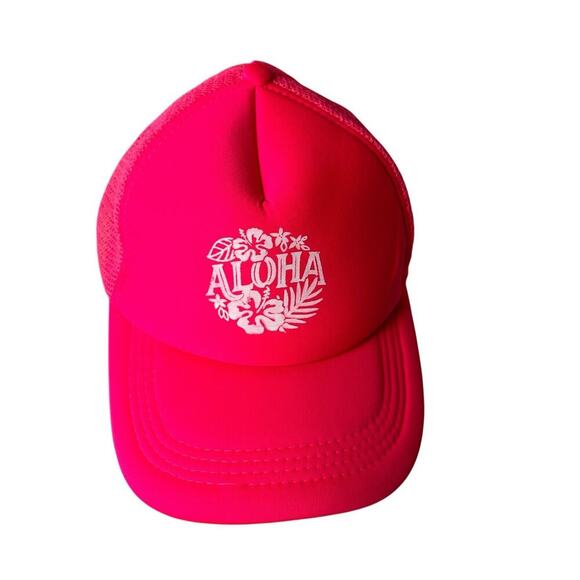Aloha Beach Hat Mesh Trucker Snapback Cap HI Women Bright Pink Barbiecore Pool‎ - Picture 8 of 12
